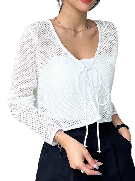 dazy tie front hollow out without camisole x74m#, White