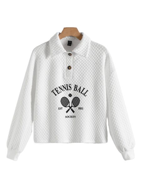 tennis racket & letter graphic drop shoulder pullover o32i#, Black 
tennis racket & letter graphic drop shoulder pullover o32i#, Black
