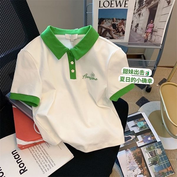 preppy style crop cotton letter embroidery short-sleeve t-shirt women turn-down collar slim t shrit kawaii white short 220509
preppy style crop cotton letter embroidery short-sleeve t-shirt women turn-down collar slim t shrit kawaii white short 220509