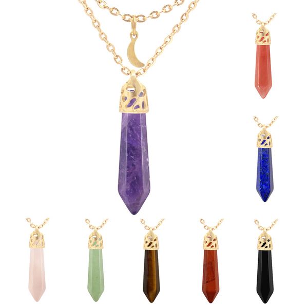 natural stone reiki healing necklace moon hexagonal bullet opal amethysts quartz pink crystal chakra pendulum necklace, Silver
natural stone reiki healing necklace moon hexagonal bullet opal amethysts quartz pink crystal chakra pendulum necklace, Silver
