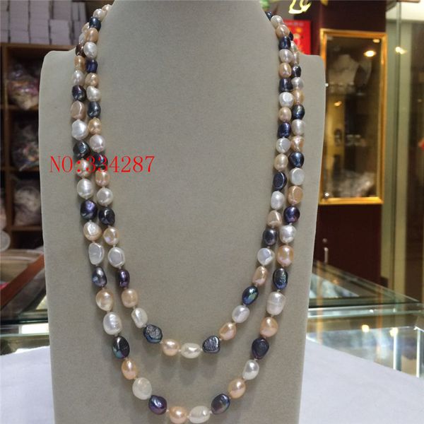 genuine natural 8-9mm white pink black baroque freshwater pearl necklace 48inch long sweater chain, Silver
genuine natural 8-9mm white pink black baroque freshwater pearl necklace 48inch long sweater chain, Silver