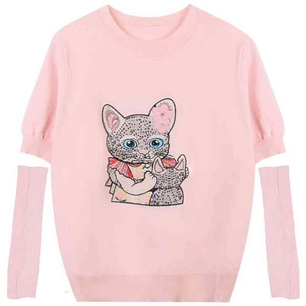 women's sweaters spring 2022 women's sleeved cat cartoon sequin embroidery sweet age reduction slim fitting round neck pullover th, White;black
women's sweaters spring 2022 women's sleeved cat cartoon sequin embroidery sweet age reduction slim fitting round neck pullover th, White;black