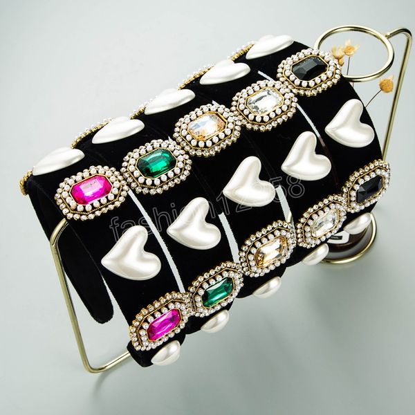 ethnic baroque heart imitation pearl headband elegant geometric color crystal beaded hairband bridal wedding headwear, Silver
ethnic baroque heart imitation pearl headband elegant geometric color crystal beaded hairband bridal wedding headwear, Silver