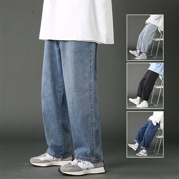 street casual baggy jeans men s korean fashion hip hop straight wide leg trousers couple pants black light blue 220720, White;black
street casual baggy jeans men s korean fashion hip hop straight wide leg trousers couple pants black light blue 220720, White;black