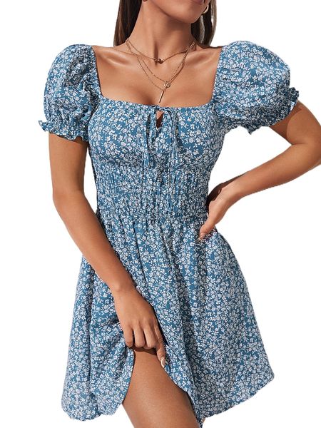 petite ditsy floral print shirred tie front puff sleeve dress y74x#, Black;gray
petite ditsy floral print shirred tie front puff sleeve dress y74x#, Black;gray