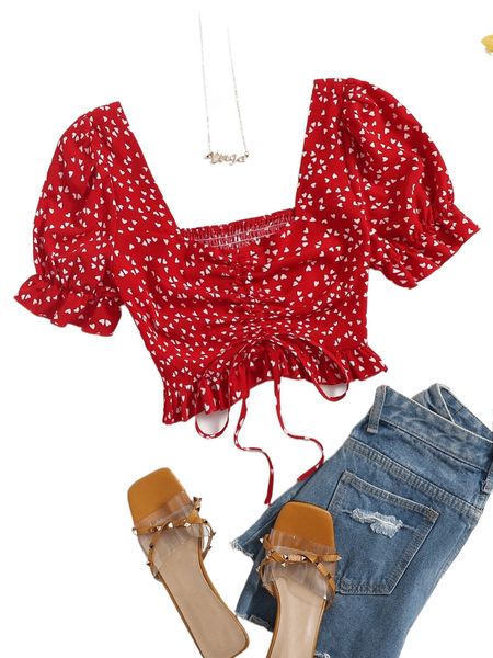 plus sweetheart heart allover print drawstring hem crop o31k#, Black
plus sweetheart heart allover print drawstring hem crop o31k#, Black