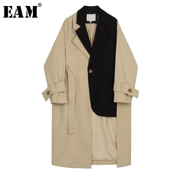 eam spring autumn lapel long sleeve button spliced bandage loose long big size windbreaker women trench fashion jy712 201030, Tan;black
eam spring autumn lapel long sleeve button spliced bandage loose long big size windbreaker women trench fashion jy712 201030, Tan;black