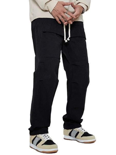 men flap pocket drawstring waist pants 71i7#, Black
men flap pocket drawstring waist pants 71i7#, Black