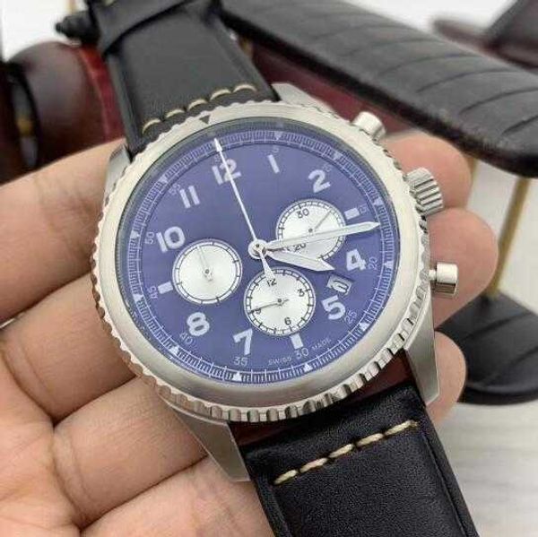 b01 aviator 8 quartz chronograph mens watches 46mm silver case black dial luminous wristwatches with contrasting black subdivision scale, Slivery;brown
b01 aviator 8 quartz chronograph mens watches 46mm silver case black dial luminous wristwatches with contrasting black subdivision scale, Slivery;brown