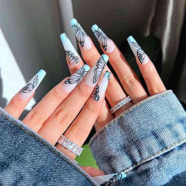 false nails press on butterfly print design artificial french manicure long finished piece tips 0616
false nails press on butterfly print design artificial french manicure long finished piece tips 0616