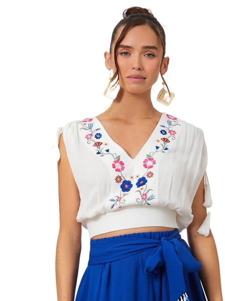 floral embroidery tassel drawstring shoulder crop blouse h2pb#, White
floral embroidery tassel drawstring shoulder crop blouse h2pb#, White
