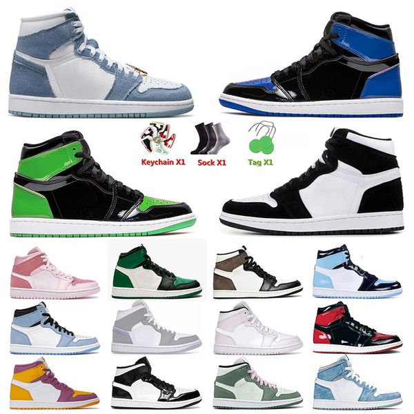 jumpman 1 1s mens womens basketball shoes panda bred patent royal blue high og dark mocha denim mid carbon fiber dutch green sports sneakers