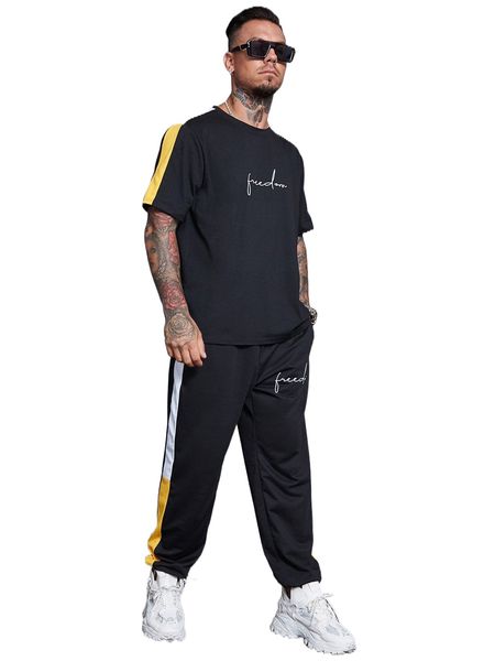extended sizes men letter graphic contrast side seam tee & shorts p3hi#, Gray
extended sizes men letter graphic contrast side seam tee & shorts p3hi#, Gray