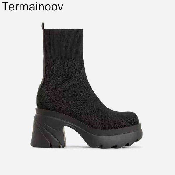 boot termainoov women square heel knitting short winte ankle ie elaticity water platform brand 220805, Black
boot termainoov women square heel knitting short winte ankle ie elaticity water platform brand 220805, Black