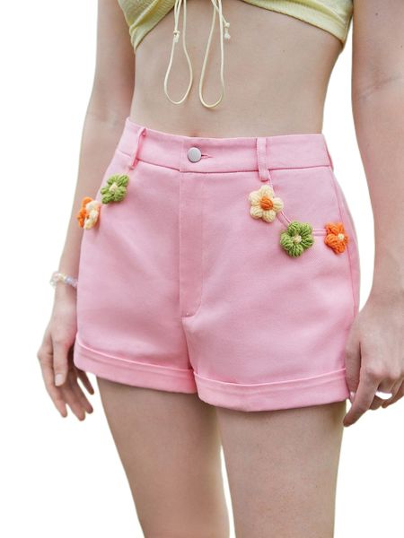 mod applique roll up hem shorts o1rk#, White;black