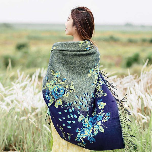 shawl s square scarf lijiang folk style winter outside with thickened autumn and warm cloak air conditioning 100 dual purpose, Blue;gray
shawl s square scarf lijiang folk style winter outside with thickened autumn and warm cloak air conditioning 100 dual purpose, Blue;gray