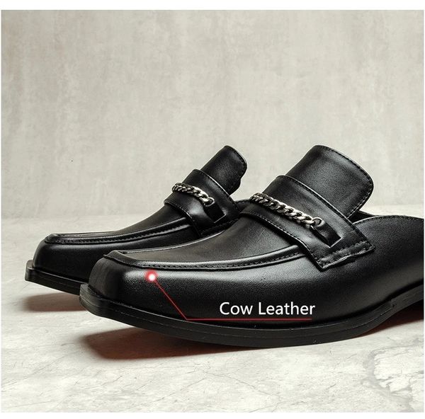 2022 new summer quality cow leather outside slippers fashion chain mules shoes men sandals trendy square toe slip on slipeers, Black
2022 new summer quality cow leather outside slippers fashion chain mules shoes men sandals trendy square toe slip on slipeers, Black