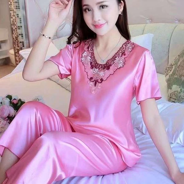 summer short sleeve v-neck womens sleepwear women pajamas set large size lace home clothes imitation silk nightwear pants suit -3xl, Black;red
summer short sleeve v-neck womens sleepwear women pajamas set large size lace home clothes imitation silk nightwear pants suit -3xl, Black;red