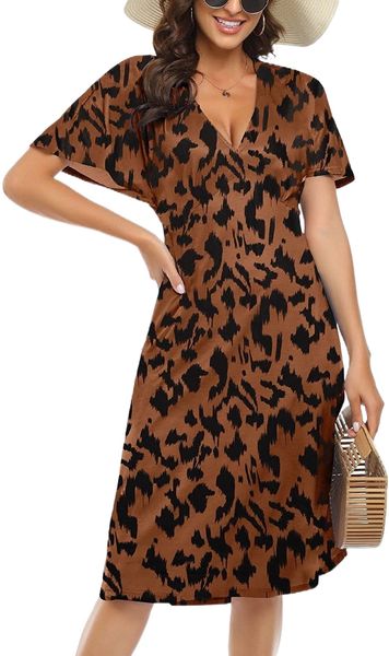 women's summer floral v-neck short sleeve elastic high waist midi dress cap sleeve a-line party dresses with pockets a1zo#, White;black
women's summer floral v-neck short sleeve elastic high waist midi dress cap sleeve a-line party dresses with pockets a1zo#, White;black