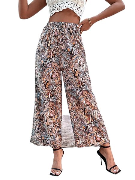 high waist paisley print pants m0qr#, Black;white