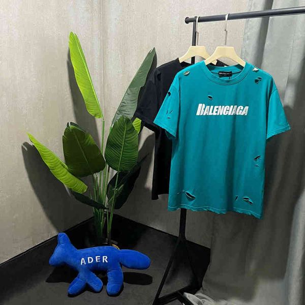 2022 designer bal t shirt knife cut hole peacock blue short sleeve t-shirt small damage short sleeve, White;black
2022 designer bal t shirt knife cut hole peacock blue short sleeve t-shirt small damage short sleeve, White;black