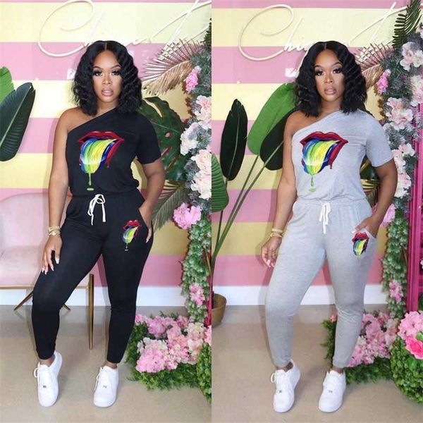 women cartoon colored lips print jumpsuits female sportwear one shoulder romper drawstring fashion autumn streetwear jumpsuit 210709, Black;white
women cartoon colored lips print jumpsuits female sportwear one shoulder romper drawstring fashion autumn streetwear jumpsuit 210709, Black;white
