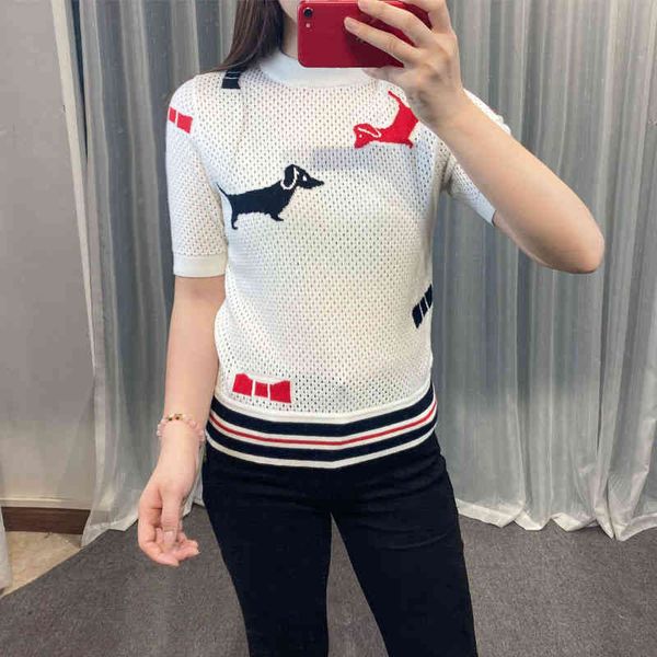 women's sweaters 100% wool tb dog jacquard hollow out knitted short sleeve loose t-shirt summer women's wear 0y, White;black
women's sweaters 100% wool tb dog jacquard hollow out knitted short sleeve loose t-shirt summer women's wear 0y, White;black