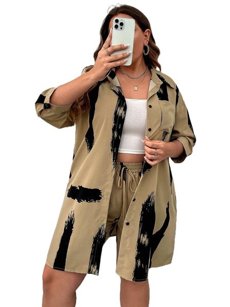 plus brush stroke print drop shoulder shirt without tube & drawstring waist shorts m5mj#, Black
plus brush stroke print drop shoulder shirt without tube & drawstring waist shorts m5mj#, Black