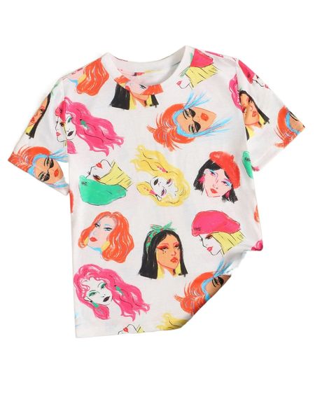figure graphic round neck tee d8jp#, White