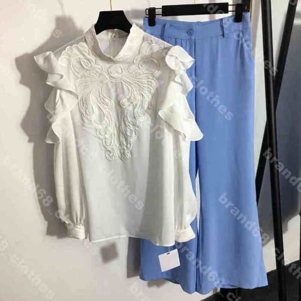 fashion designer women's two piece pants silk shirt ruffle sleeves blue high waist wide leg pants white zip shirts sheer off shoulder f
fashion designer women's two piece pants silk shirt ruffle sleeves blue high waist wide leg pants white zip shirts sheer off shoulder f