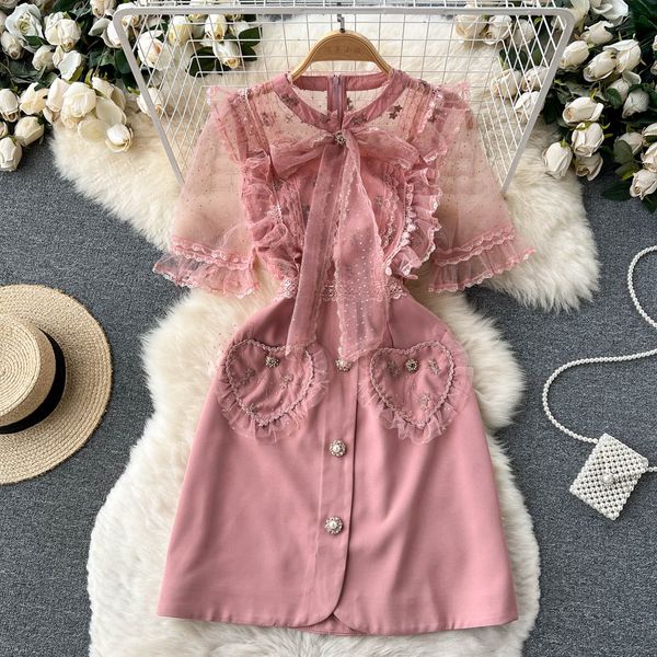 women patchwork sweet short dress summer runway ruffles bow beaded buttons mesh embroidery party vestidos 2022, Black;gray
women patchwork sweet short dress summer runway ruffles bow beaded buttons mesh embroidery party vestidos 2022, Black;gray