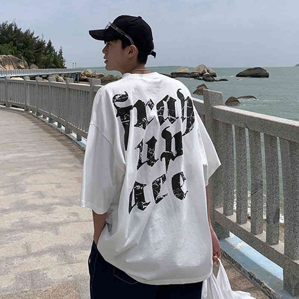t-shirt men's summer trendy casual half short sleeve streetwear women clothes loose tee, White;black
t-shirt men's summer trendy casual half short sleeve streetwear women clothes loose tee, White;black