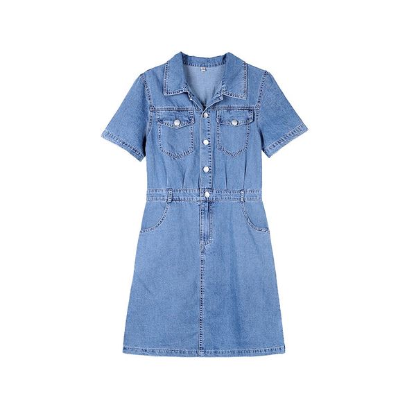 women's denim jeans dress short sleeve casual female vintage stitching dresses buttons jean skirt, Blue
women's denim jeans dress short sleeve casual female vintage stitching dresses buttons jean skirt, Blue