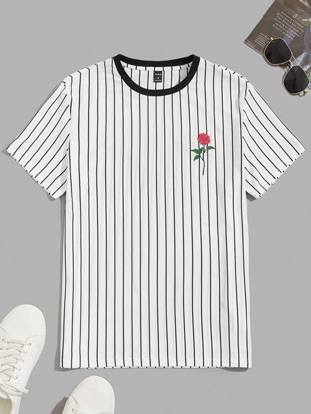 men pinstriped & rose print tee n3cz#, White;black
men pinstriped & rose print tee n3cz#, White;black
