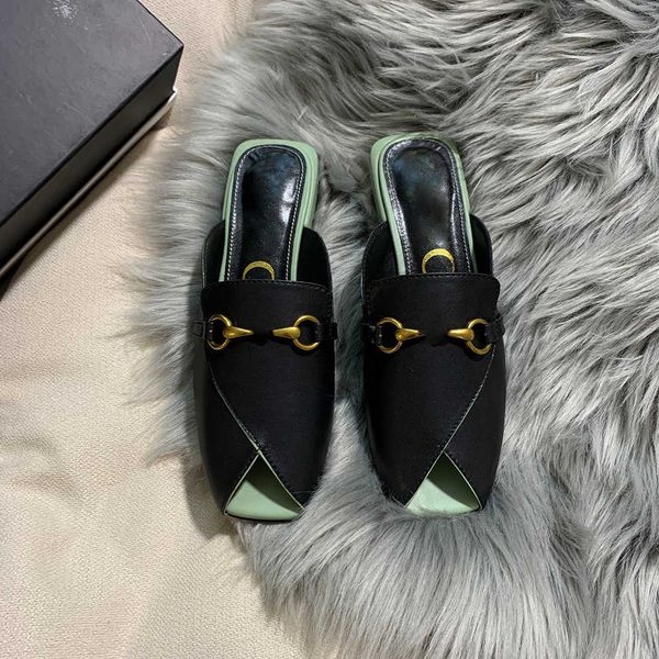 summer designer classic slippers fish mouth toe horseshoe heel metal hardware decorative shoe box, Black
summer designer classic slippers fish mouth toe horseshoe heel metal hardware decorative shoe box, Black