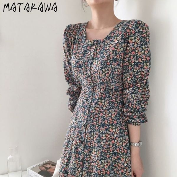 french square collar womens dress single breasted slim waist femme robe korean chic retro long sleeve floral dresses 210506, Black;gray
french square collar womens dress single breasted slim waist femme robe korean chic retro long sleeve floral dresses 210506, Black;gray