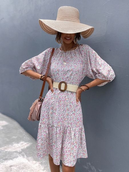 ditsy floral smock dress without belted p3zr#, Black;gray