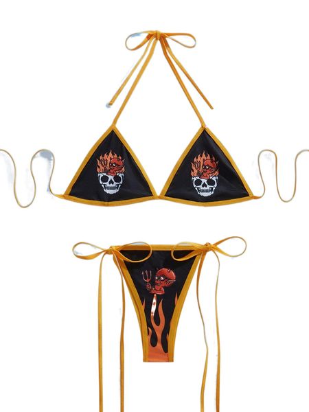 romwe x rullirufi skull print lingerie set e24f#, Black;red