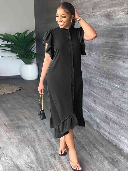 simple solid women's straight midi dresses butterfly sleeveless single breasted robe summer ruffles hem shift loose dress, White
simple solid women's straight midi dresses butterfly sleeveless single breasted robe summer ruffles hem shift loose dress, White