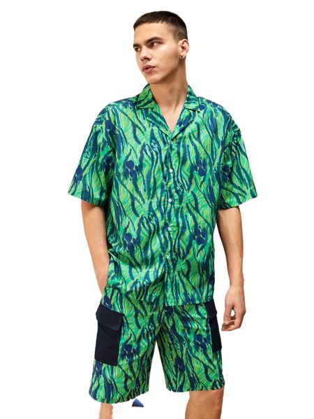 x christy huang men tiger footprint lapel neck shirt h0r9#, White;black