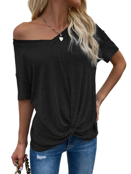 twist hem drop shoulder tee n307#, White