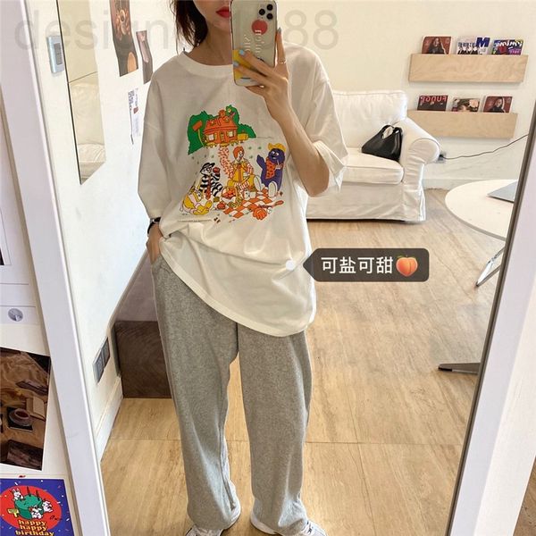 two piece dress designer suit female summer and korean cartoon short sleeved t-shirt + gray high waist wide leg pants, casual fashion, forei, White
two piece dress designer suit female summer and korean cartoon short sleeved t-shirt + gray high waist wide leg pants, casual fashion, forei, White