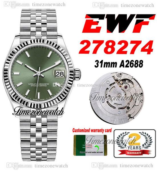 ewf 31mm 278273 eta a2688 automatic womens ladies watch fluted bezel green stick dial jubileesteel bracelet super edition same series warran, Slivery;brown
ewf 31mm 278273 eta a2688 automatic womens ladies watch fluted bezel green stick dial jubileesteel bracelet super edition same series warran, Slivery;brown