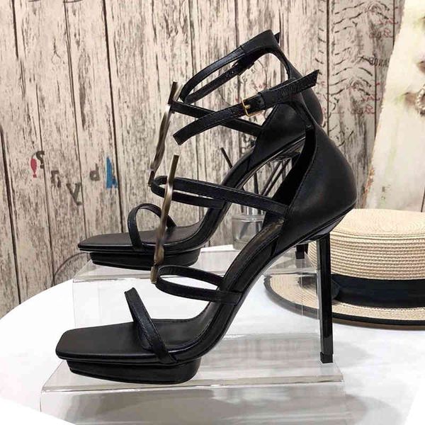 dress shoes summer style sheepskin letter metal buckle slotted open toe stiletto women's sandals 57bw, Black
dress shoes summer style sheepskin letter metal buckle slotted open toe stiletto women's sandals 57bw, Black