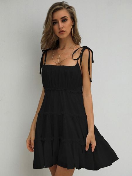missord knot straps frill trim cami dress y8ub#, Black;gray