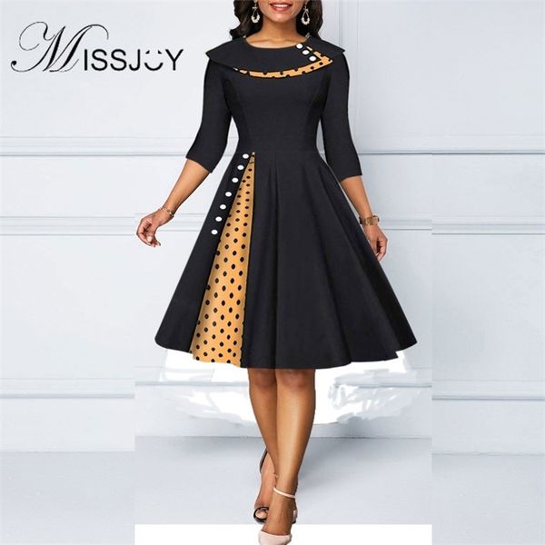 missjoy women s temperament lapel polka dot stitching sleeves retro hip wrapped a line large swing slim knee length dress 220613, Black;gray
missjoy women s temperament lapel polka dot stitching sleeves retro hip wrapped a line large swing slim knee length dress 220613, Black;gray