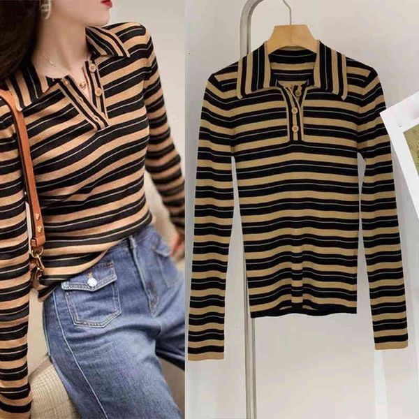 women's sweaters polo lapel pullover wool striped sweater bottomed blouse female, White;black
women's sweaters polo lapel pullover wool striped sweater bottomed blouse female, White;black
