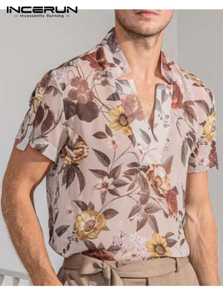 incerun men shirt flower printed v neck short sleeve breathable streetwear mesh casual camisas loose clothing s 5xl 220606, White;black
incerun men shirt flower printed v neck short sleeve breathable streetwear mesh casual camisas loose clothing s 5xl 220606, White;black