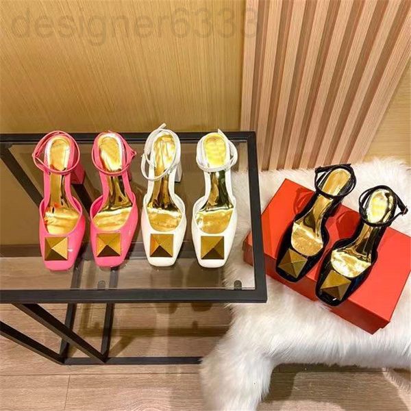 sandals designer high version thick heel sandals women's large rivet baotou fashion high-heeled di3j, Black