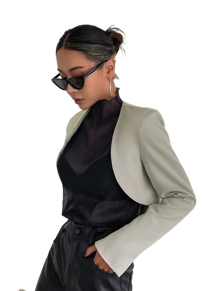 dazy solid open front blazer s184#, White 
dazy solid open front blazer s184#, White